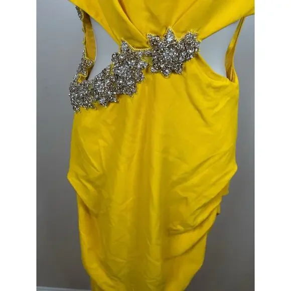 Rachel Gilbert Kylo Embellished Cutout Asymmetrical Yellow Maxi Dress Size 2 - Picture 5 of 9